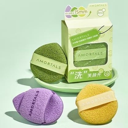AMORTALS_Bọt Biển Rửa Mặt Smile Cleaning Puff Face Wash Puff Set 3 Miếng