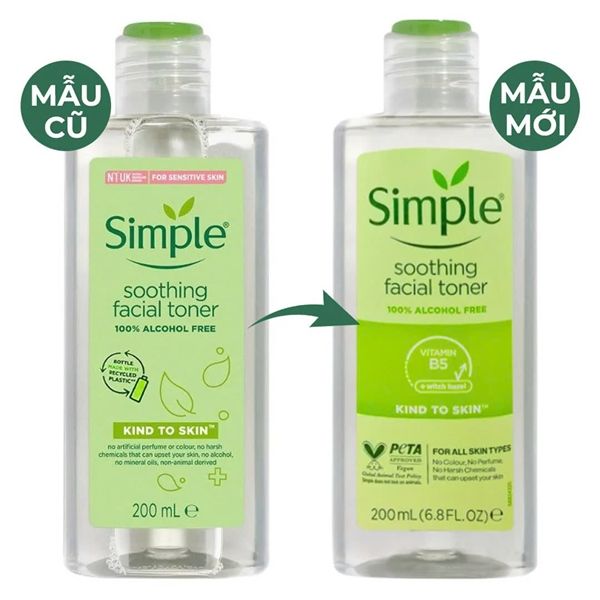 SIMPLE_Nước Hoa Hồng Làm Dịu Da & Cấp Ẩm Kind to Skin Soothing Facial Toner 200Ml