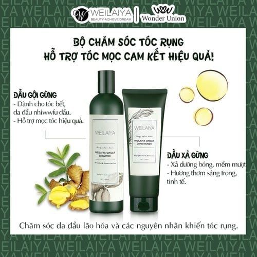 WEILAIYA_Bộ Dầu Gội Xả Dành Cho Tóc Dầu, Bết Dính Chiết Xuất Gừng