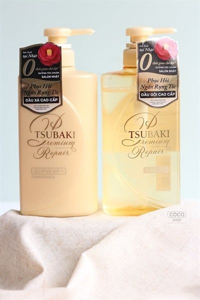 TSUBAKI_Dầu Xả Phục Hồi Ngăn Rụng Tóc Premium Volume & Repair Shampoo 490ml (Vàng)