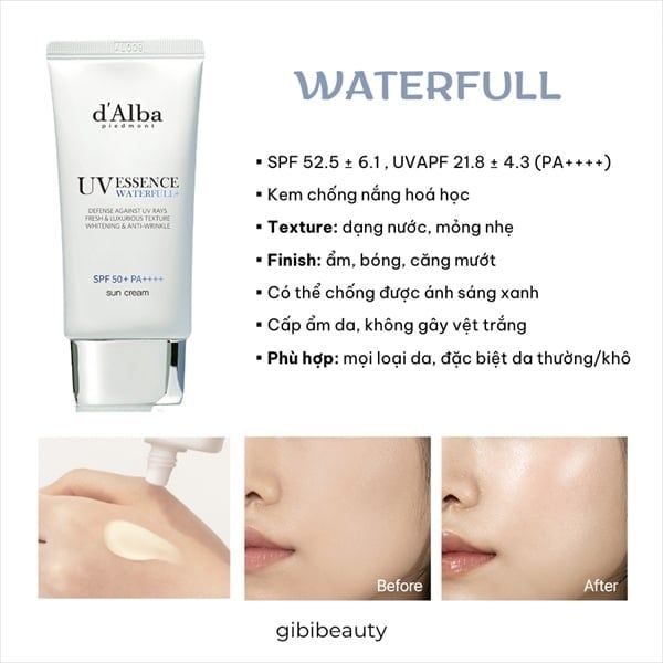 D'ALBA_Kem Chống Nắng Dưỡng Ẩm UV Essence Waterfull 50ml