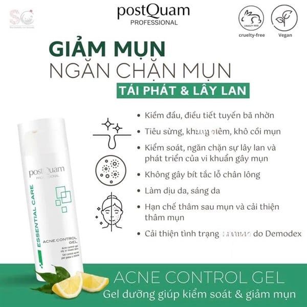 POSTQUAM_Q12 Gel Dưỡng Giảm Mụn, Dịu Da, Mờ Thâm , Sáng Da , Ngăn Chặn Mụn Tái Phát , Acne Control Gel 50ml