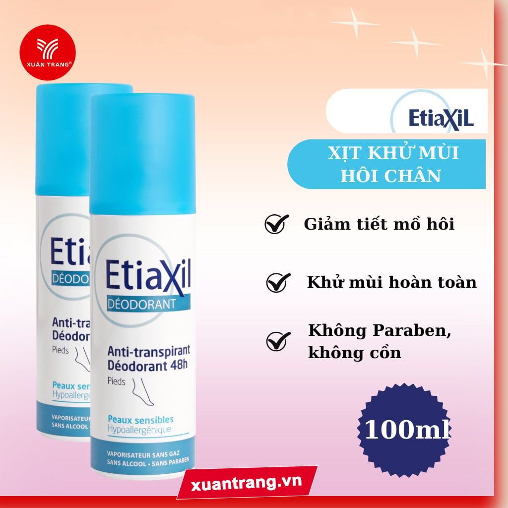 ETIAXIL_Xịt Khử Mùi Chân Ngăn Mồ Hôi & Giảm Mùi Hôi Deodorant Anti-transpirant 48h Pieds Feet 100ml