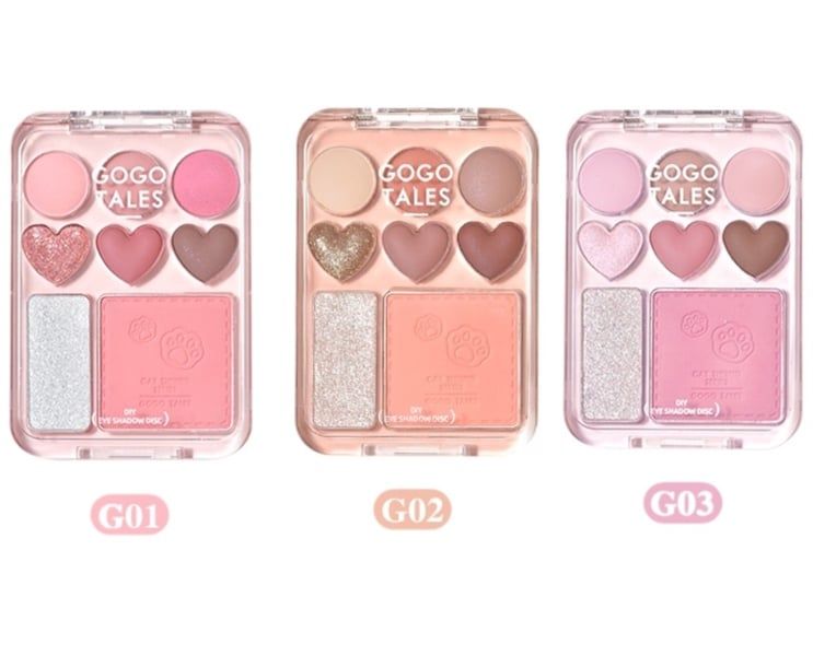 GOGO TALES_Bảng Phấn Mắt Má 8 Ô Stick Sweet Heart Powder Blusher Eyeshadow Palette G03 9.5G