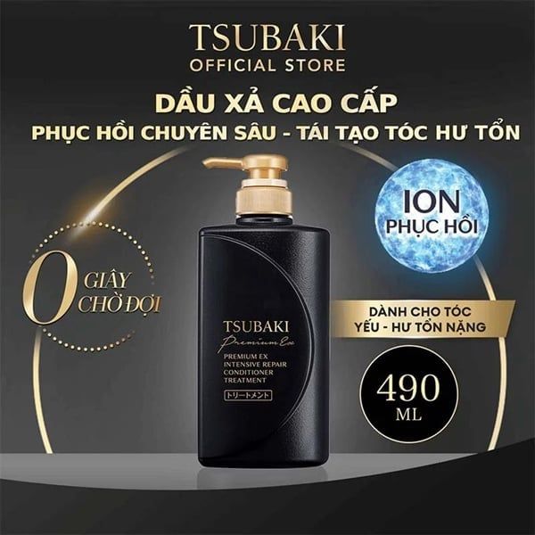 TSUBAKI_Dầu Xả Phục Hồi Hư Tổn Nặng & Giảm Gãy Rụng Premium EX Intensive Repair Shampoo 490ml (Đen)