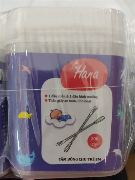 HANA_ Bông Tăm Trẻ Em Lõi Giấy 1 Đầu Muỗng 200 Cây