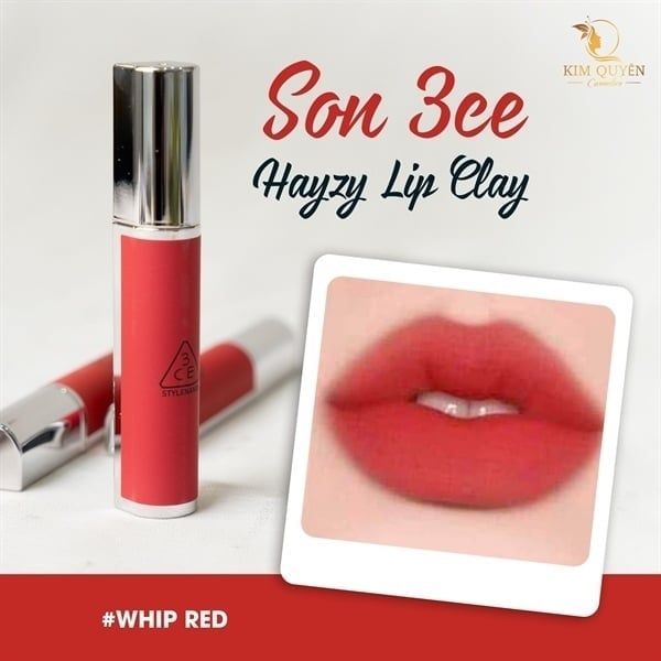 3CE_Son Kem Hazy Lip Clay #Whip Red (Đỏ Hồng Đất) 4G