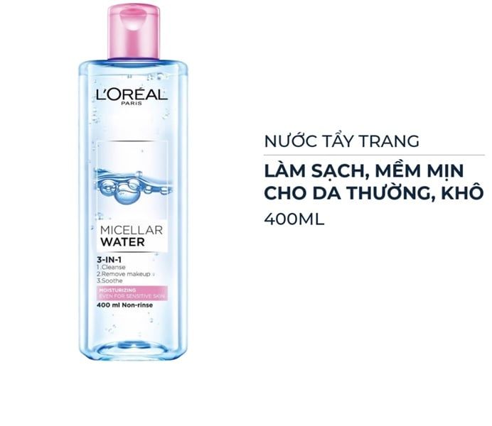 L'OREAL_Nước Tẩy Trang Nắp Hồng Dưỡng Ẩm Cho Da Khô Micellar Water 400Ml