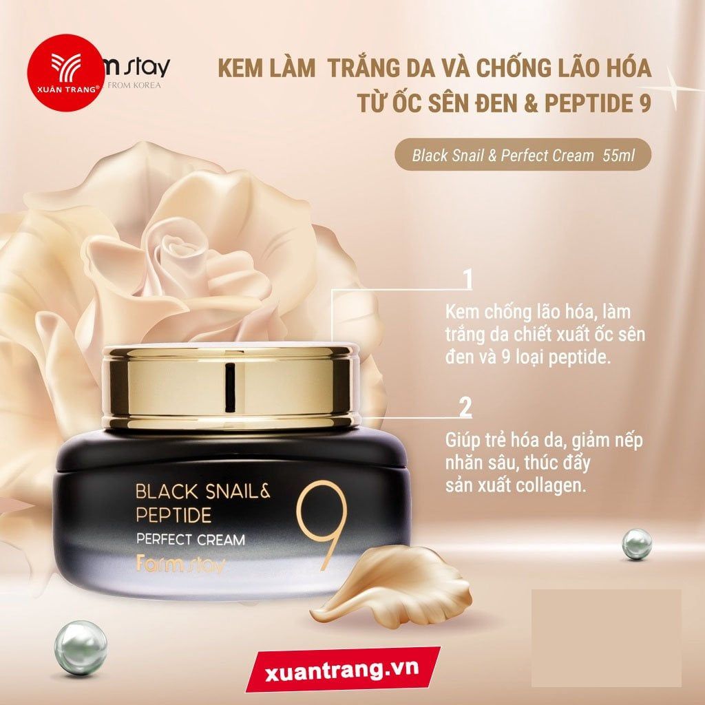 FARMSTAY_Kem Dưỡng Trắng Da, Chống Nhăn Black Snail & Peptide 9 Perfect Cream 55ml