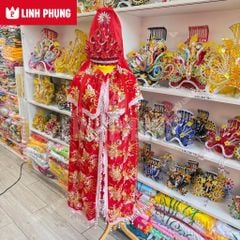 Áo Choàng Cho Tượng Bà Vải Voan Kim Sa May 2 Lớp dành cho tượng cao từ 80cm đến 2m