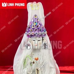Mão bà Quan Âm khăn voan trắng phối hột đá màu cho tượng từ 20cm đến 50cm