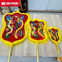 Quạt thêu rồng phụng để sau điện bà (đỏ, vàng) - QTRP