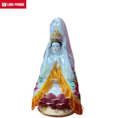 Mão bà Quan Âm khăn voan trắng phối hột đá màu cho tượng từ 20cm đến 50cm