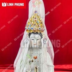 Mão bà Quan Âm khăn voan trắng phối hột đá màu cho tượng từ 20cm đến 50cm