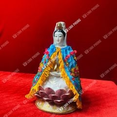 Áo choàng Quan Âm vải nhung kết sen trúc (không mão) Size: 20cm QAK