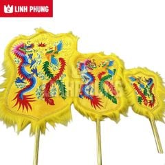 Quạt thêu rồng phụng để sau điện bà (đỏ, vàng) - QTRP
