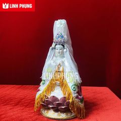 Combo áo thêu + mão Quan Âm hột (size tượng 20cm, 30cm, 40cm) - Mã: QAH, QAT