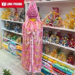 Áo Choàng Cho Tượng Bà Vải Voan Kim Sa May 2 Lớp dành cho tượng cao từ 80cm đến 2m