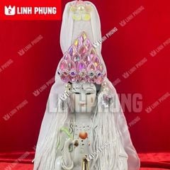 Mão bà Quan Âm khăn voan trắng phối hột đá màu cho tượng từ 20cm đến 50cm