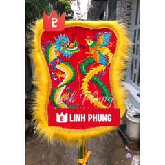 Quạt thêu rồng phụng để sau điện bà (đỏ, vàng) - QTRP