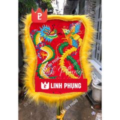 Quạt thêu rồng phụng để sau điện bà (đỏ, vàng) - QTRP