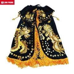 Áo Choàng Nhung Rồng Phụng Vàng Decal cúng Bà Địa Mẫu/ Chúa Xứ/ Ngũ Hành cho tượng cao từ 30cm đến 1m6