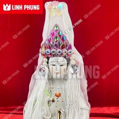 Mão bà Quan Âm khăn voan trắng phối hột đá màu cho tượng từ 20cm đến 50cm
