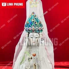 Mão bà Quan Âm khăn voan trắng phối hột đá màu cho tượng từ 20cm đến 50cm