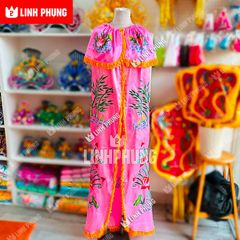 Áo choàng Thêu Vải Phi Bóng Mẹ Quan Âm Nam Hải Cổ Thạch hoặc bạċ Liêu size áo dài 3m và 3M5