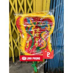 Quạt thêu rồng phụng để sau điện bà (đỏ, vàng) - QTRP