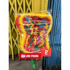 Quạt thêu rồng phụng để sau điện bà (đỏ, vàng) - QTRP