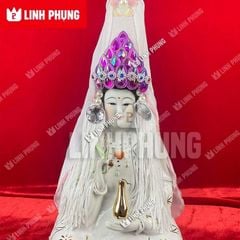 Mão bà Quan Âm khăn voan trắng phối hột đá màu cho tượng từ 20cm đến 50cm