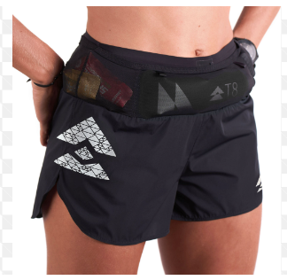  Quần Short Chạy Bộ Nữ T8 Sherpa Short V2 - Màu Đen Logo Trắng 