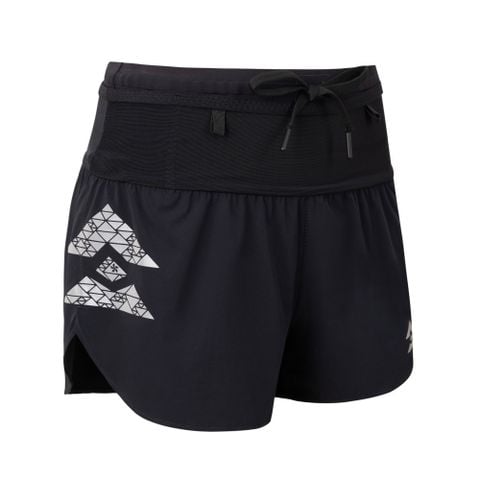  Quần Short Chạy Bộ Nữ T8 Sherpa Short V2 - Màu Đen Logo Trắng 