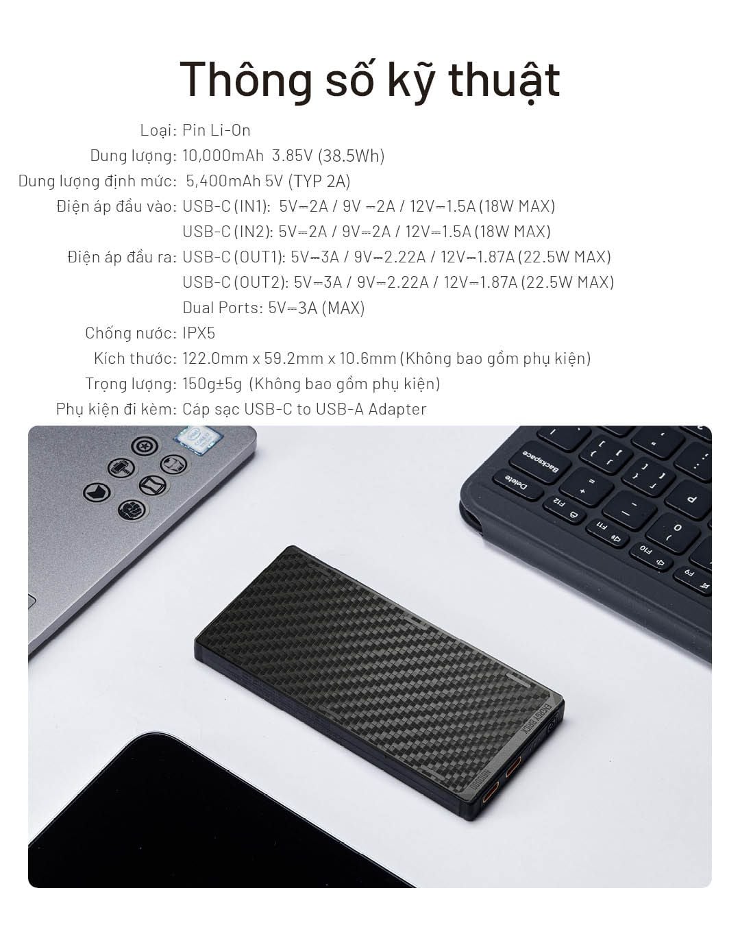  Sạc dự phòng vỏ Carbon siêu nhẹ Nitecore NB10000 Gen3 Power Bank 