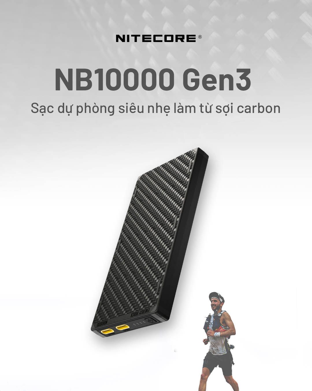  Sạc dự phòng vỏ Carbon siêu nhẹ Nitecore NB10000 Gen3 Power Bank 