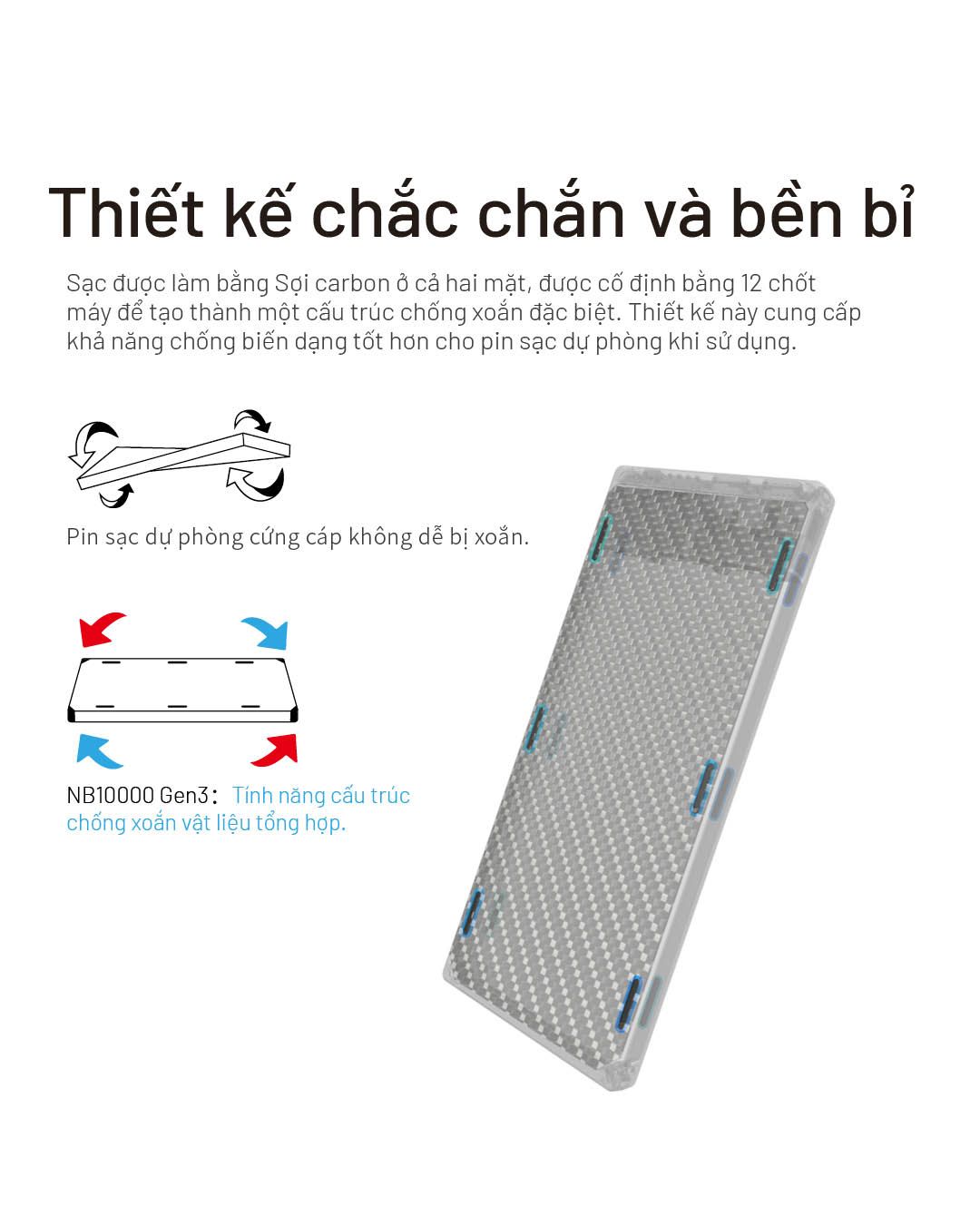  Sạc dự phòng vỏ Carbon siêu nhẹ Nitecore NB10000 Gen3 Power Bank 