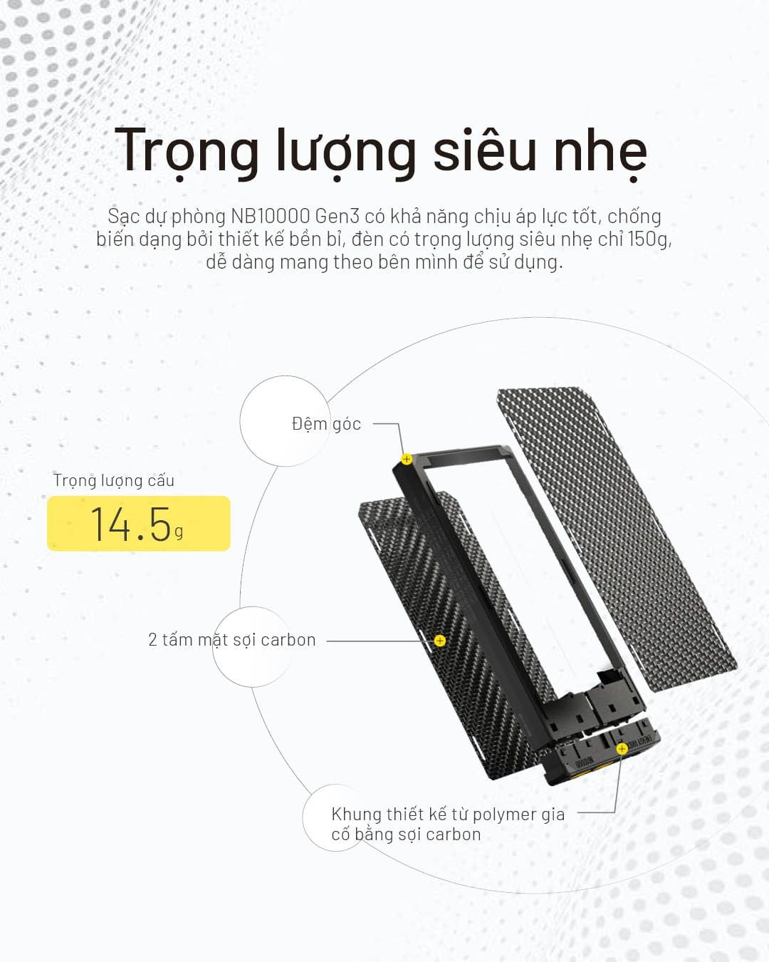  Sạc dự phòng vỏ Carbon siêu nhẹ Nitecore NB10000 Gen3 Power Bank 