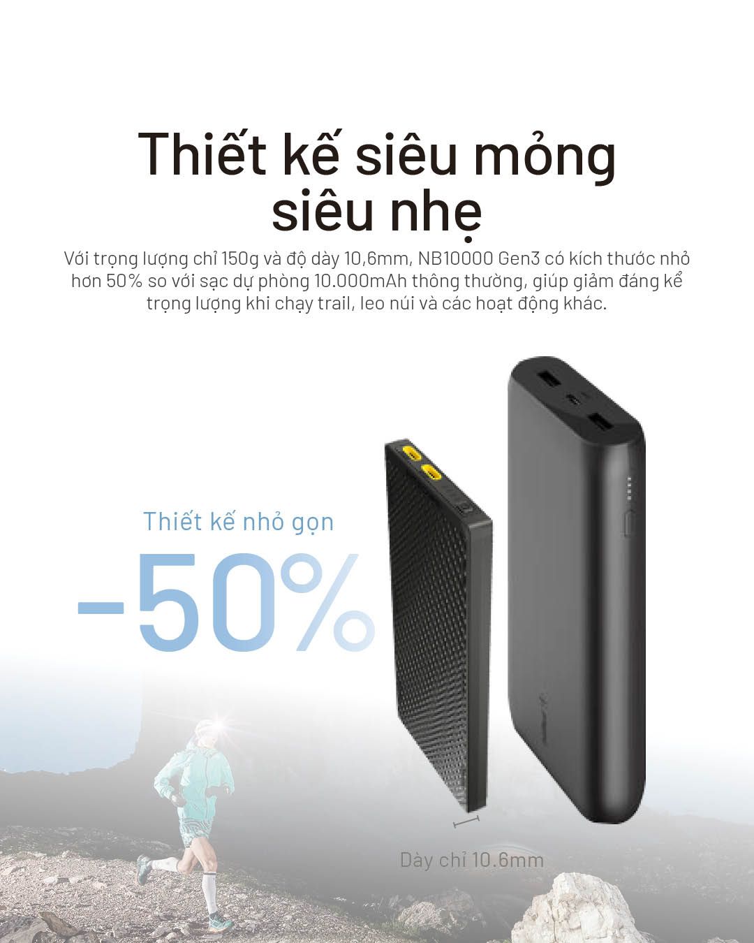  Sạc dự phòng vỏ Carbon siêu nhẹ Nitecore NB10000 Gen3 Power Bank 