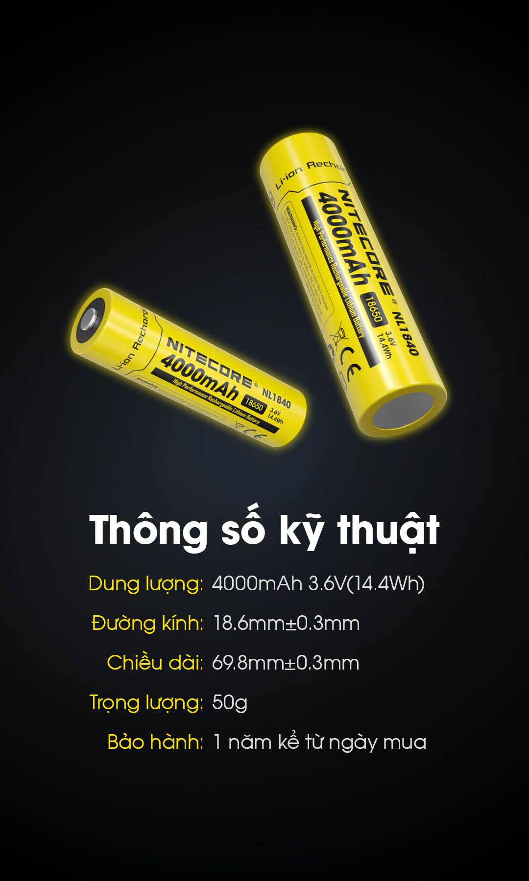  Pin Sạc Nitecore NL1840 Dung Lượng 4000mAh 