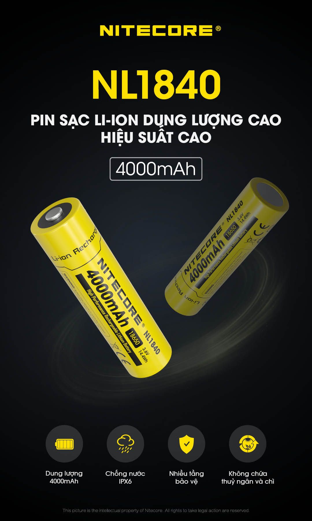  Pin Sạc Nitecore NL1840 Dung Lượng 4000mAh 