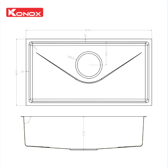 Kích thước Chậu rửa bát Konox Tari 870SM