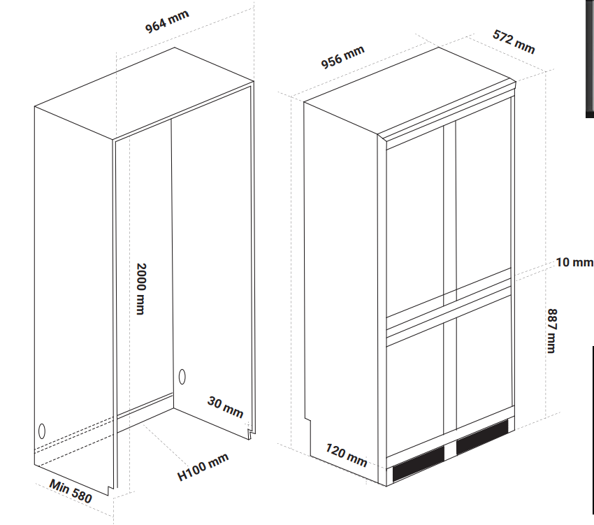 Kích thước lắp âm Tủ Lạnh Kaff BI-555W Luxury