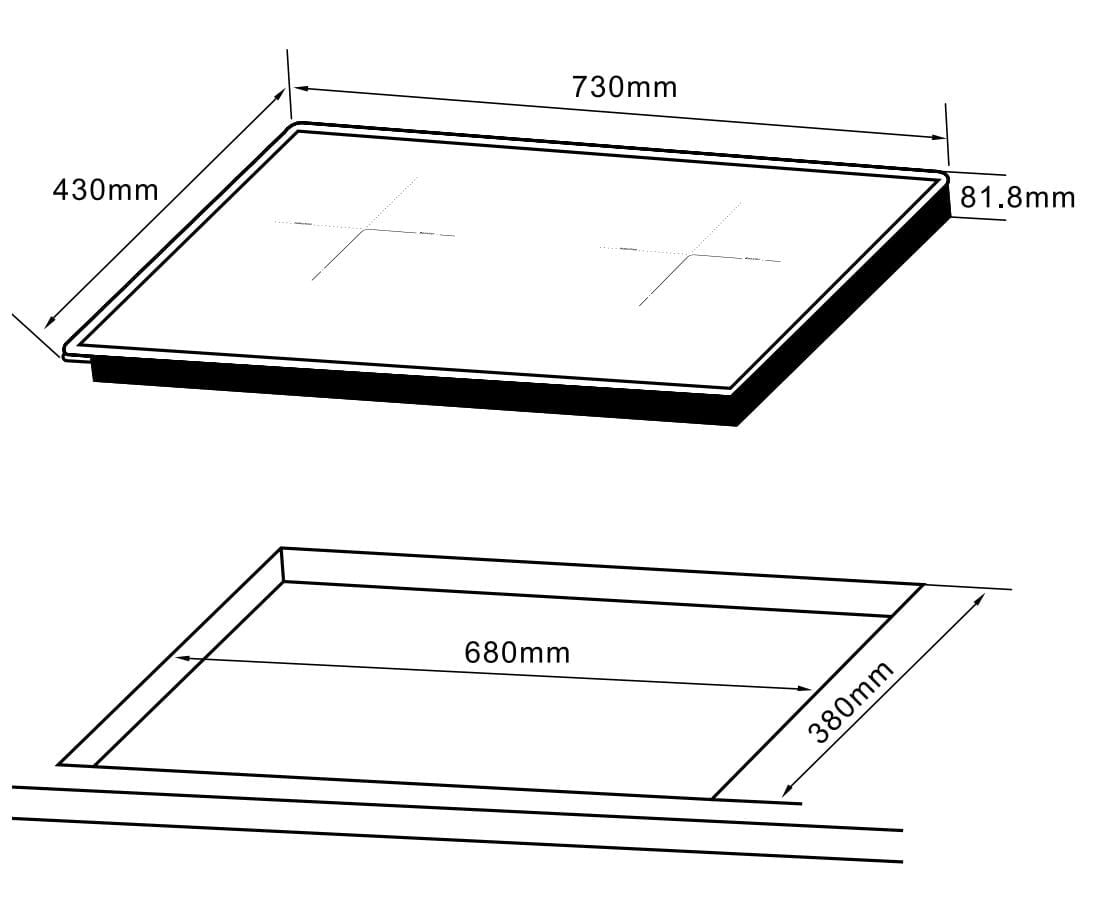 Kích thước Bếp Từ 2 Vùng Nấu Hafele HC-I73242B 536.61.857