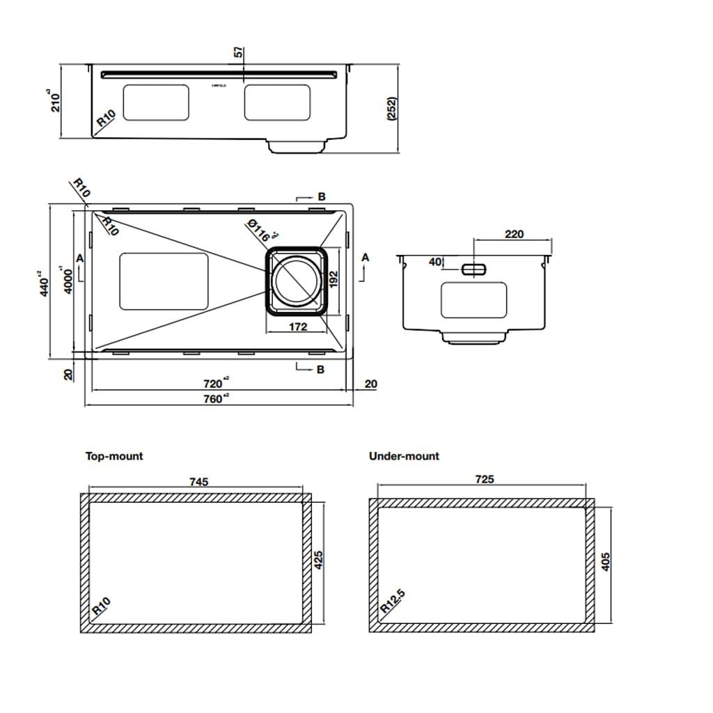 Kích thước Chậu Rửa Bát Hafele HS26-SSN1S-7644 567.24.400