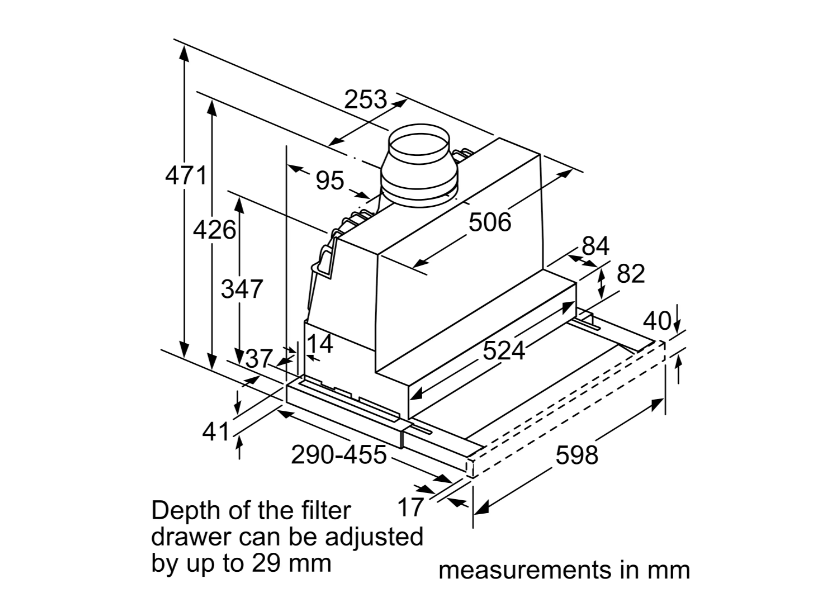 Kích thước lắp đặt Hút Mùi Âm Tủ Bosch DFS067A51B
