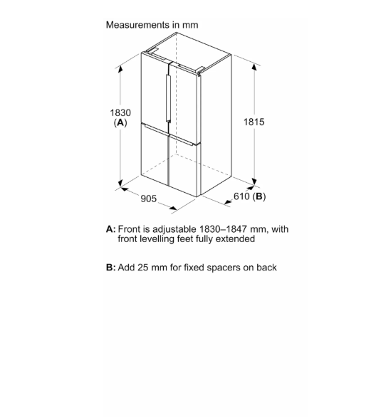 Kích thước của tủ lạnh Bosch KFN96AXEA