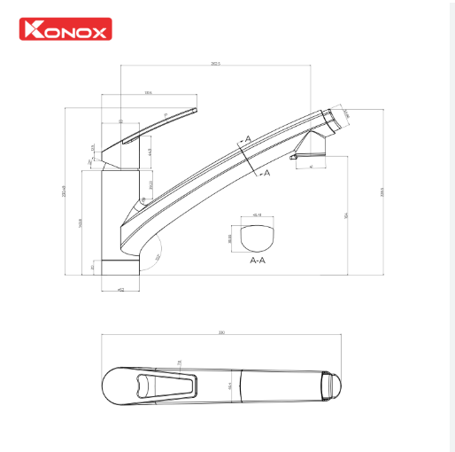 Bản vẽ Vòi rửa bát Konox Kira Chrome