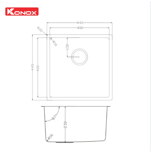 Kích thước Chậu rửa bát Konox Tari 400SM