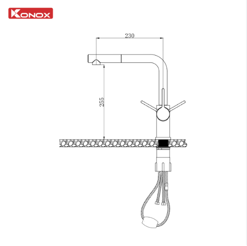 Kích thước Vòi rửa bát Konox Lumo Smart Chrome